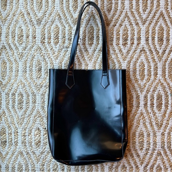Givenchy Parfums Patent Faux Leather Tote Bag Purse Single Pocket Shoulder Black - Picture 2 of 5